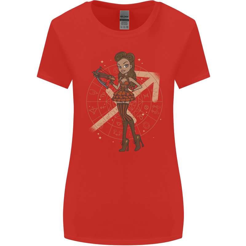 Sagittarius Steampunk Woman Zodiac Womens Wider Cut T-Shirt Red