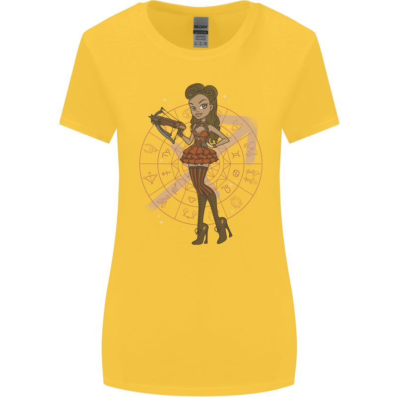 Sagittarius Steampunk Woman Zodiac Womens Wider Cut T-Shirt Yellow