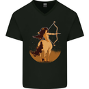 Sagittarius Woman Zodiac Star Sign Mens V-Neck Cotton T-Shirt Black