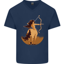 Sagittarius Woman Zodiac Star Sign Mens V-Neck Cotton T-Shirt Navy Blue