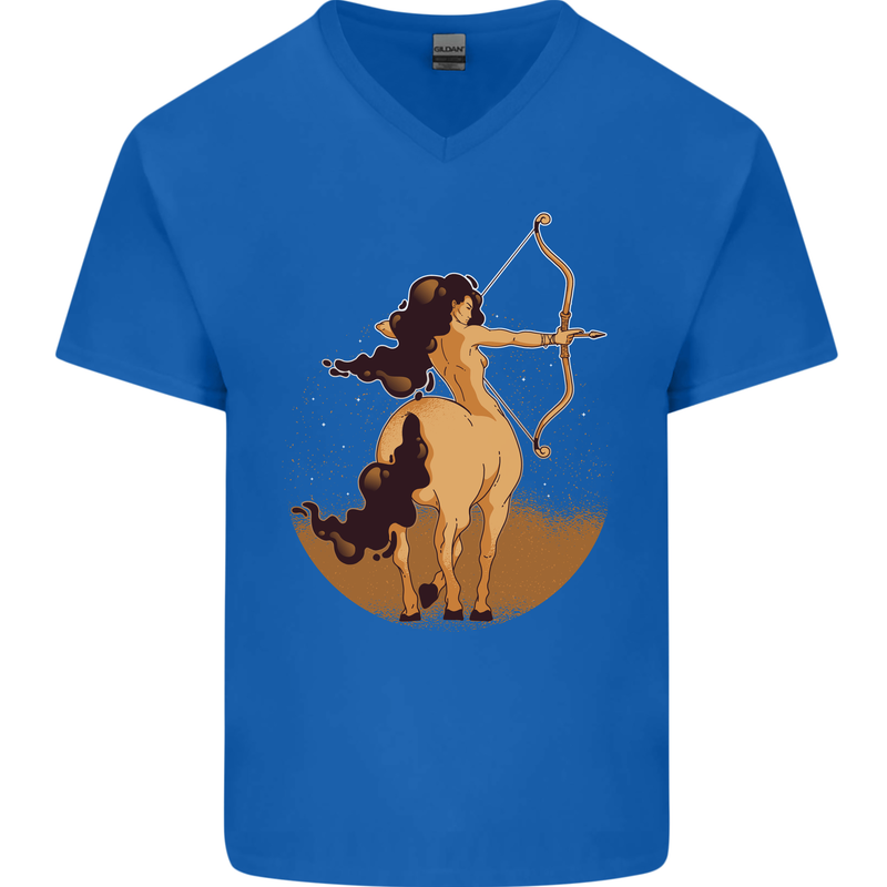 Sagittarius Woman Zodiac Star Sign Mens V-Neck Cotton T-Shirt Royal Blue