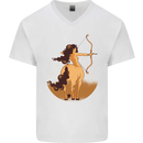 Sagittarius Woman Zodiac Star Sign Mens V-Neck Cotton T-Shirt White