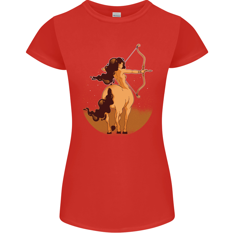 Sagittarius Woman Zodiac Star Sign Womens Petite Cut T-Shirt Red
