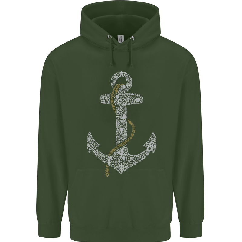 Sailing Anchor Sailor Boat Captain Ship Mens 80% Cotton Hoodie Forest Green