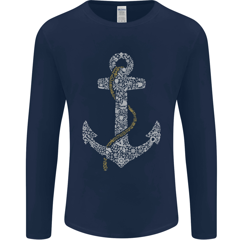 Sailing Anchor Sailor Boat Captain Ship Mens Long Sleeve T-Shirt Navy Blue