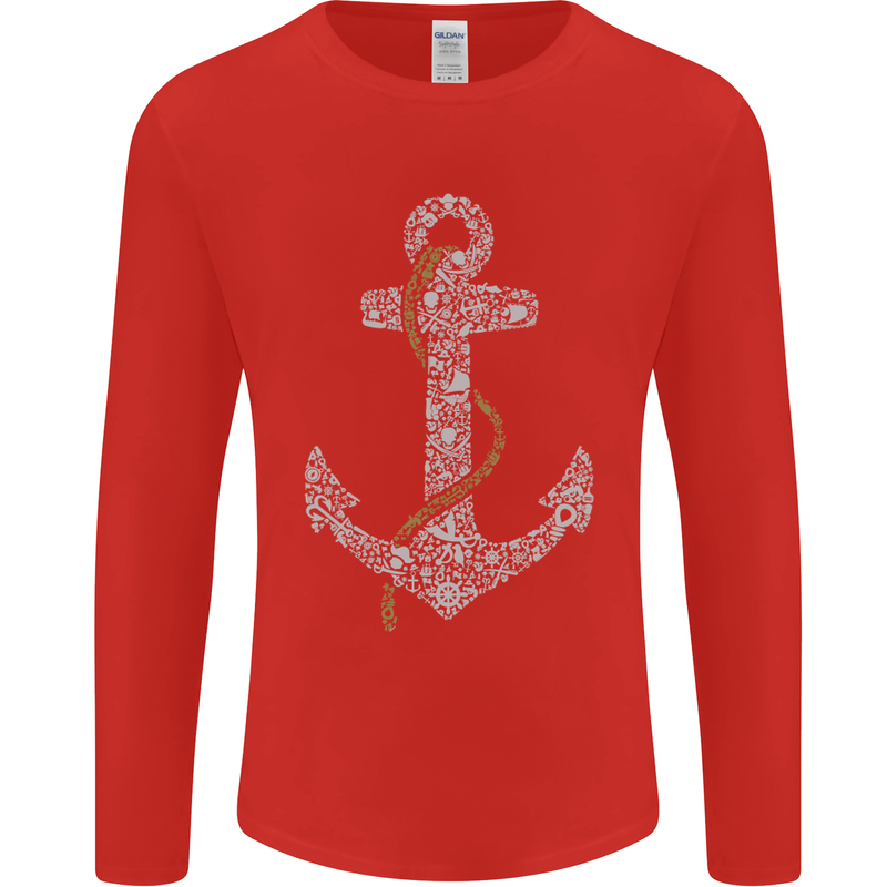 Sailing Anchor Sailor Boat Captain Ship Mens Long Sleeve T-Shirt Red