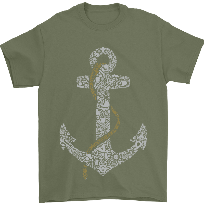 Sailing Anchor Sailor Boat Captain Ship Mens T-Shirt Cotton Gildan Military Green