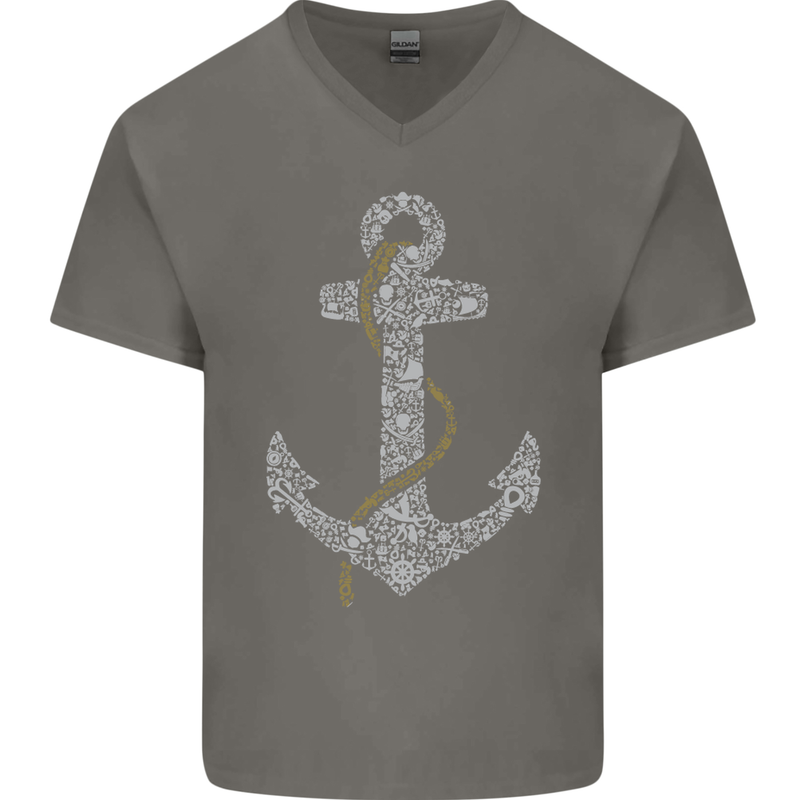Sailing Anchor Sailor Boat Captain Ship Mens V-Neck Cotton T-Shirt Charcoal