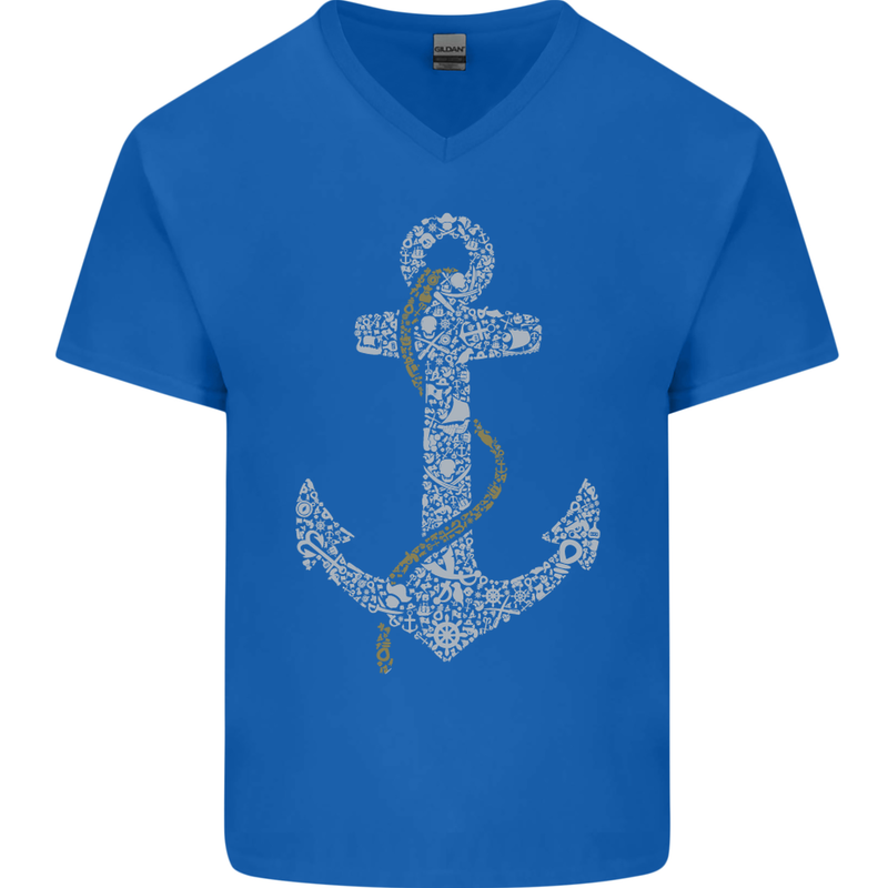 Sailing Anchor Sailor Boat Captain Ship Mens V-Neck Cotton T-Shirt Royal Blue