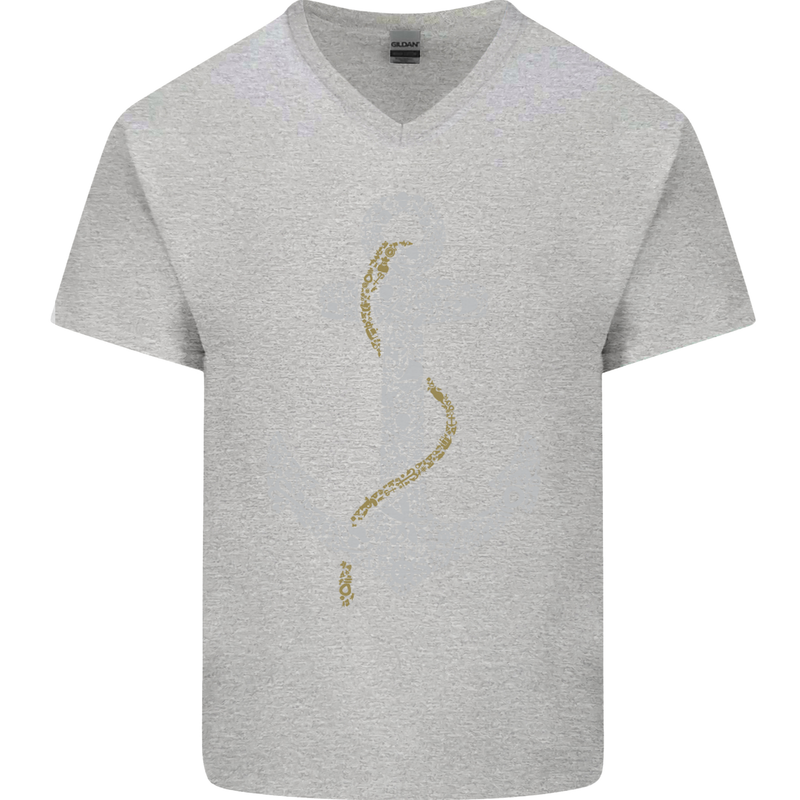 Sailing Anchor Sailor Boat Captain Ship Mens V-Neck Cotton T-Shirt Sports Grey
