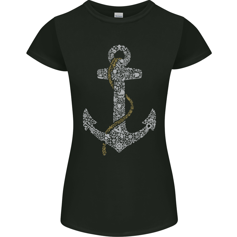 Sailing Anchor Sailor Boat Captain Ship Womens Petite Cut T-Shirt Black