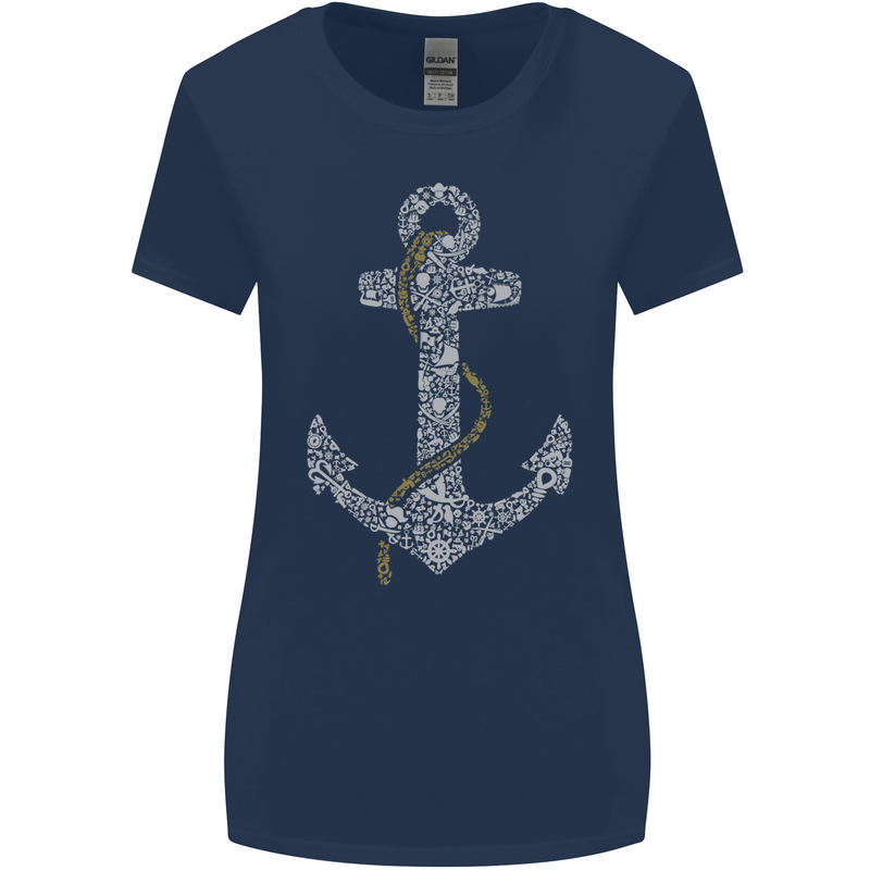 Sailing Anchor Sailor Boat Captain Ship Womens Wider Cut T-Shirt Navy Blue
