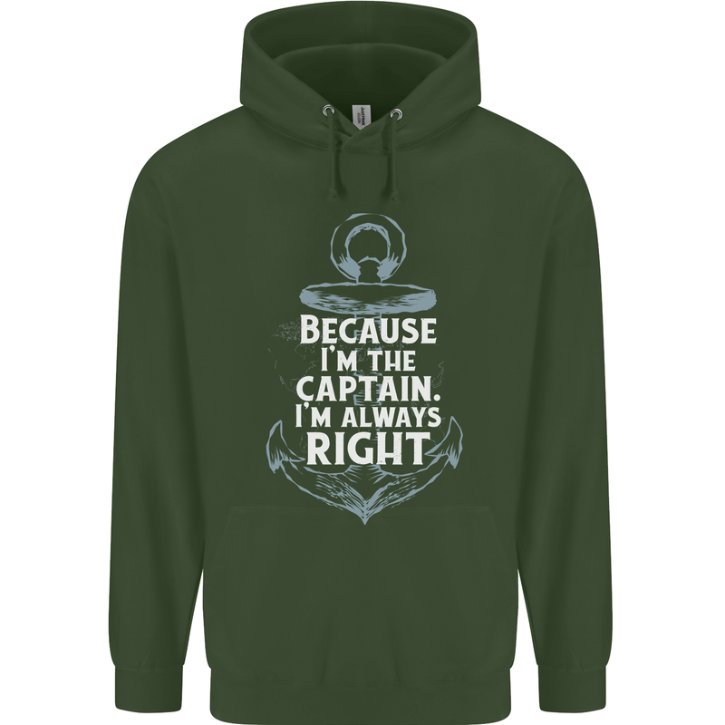 Sailing Captain Narrow Boat Barge Sailor Childrens Kids Hoodie Forest Green