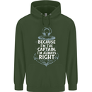 Sailing Captain Narrow Boat Barge Sailor Mens 80% Cotton Hoodie Forest Green