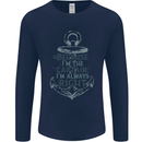 Sailing Captain Narrow Boat Barge Sailor Mens Long Sleeve T-Shirt Navy Blue