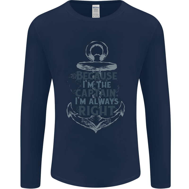 Sailing Captain Narrow Boat Barge Sailor Mens Long Sleeve T-Shirt Navy Blue