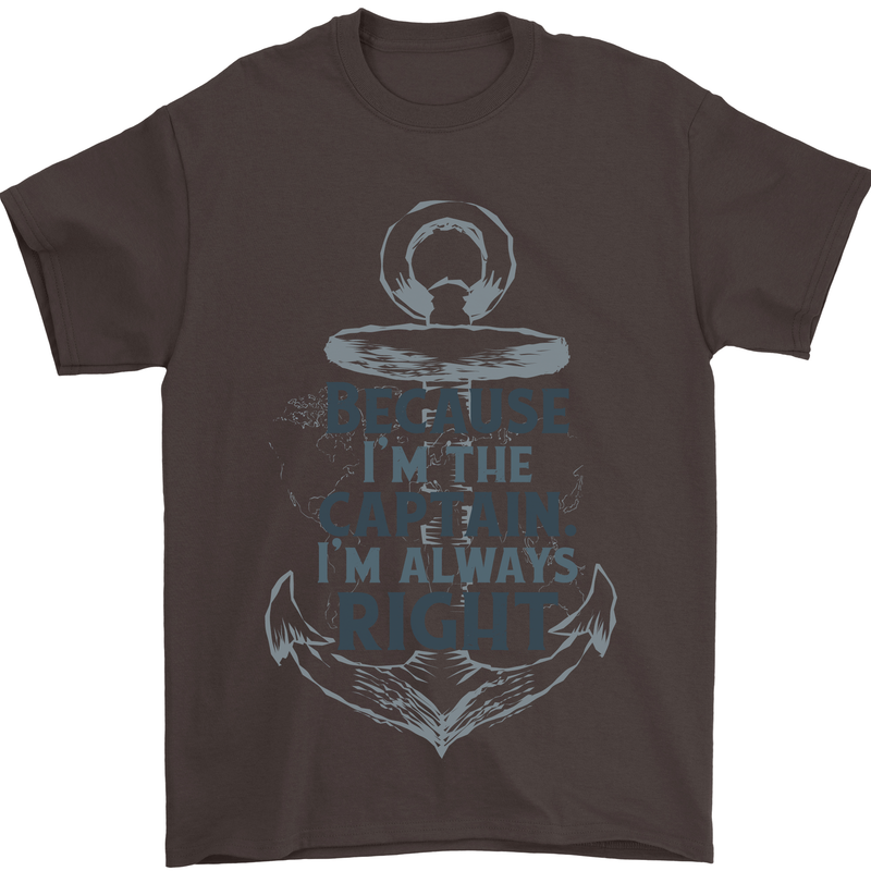 Sailing Captain Narrow Boat Barge Sailor Mens T-Shirt Cotton Gildan Dark Chocolate