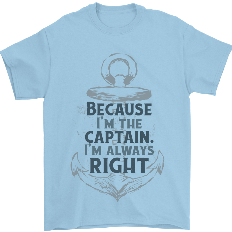 Sailing Captain Narrow Boat Barge Sailor Mens T-Shirt Cotton Gildan Light Blue