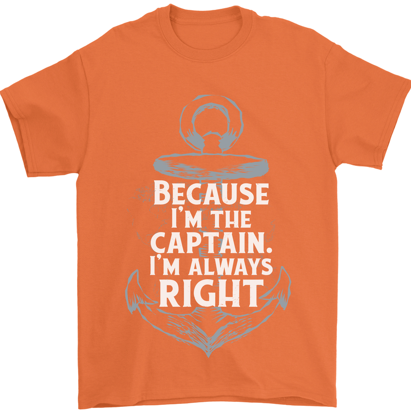 Sailing Captain Narrow Boat Barge Sailor Mens T-Shirt Cotton Gildan Orange