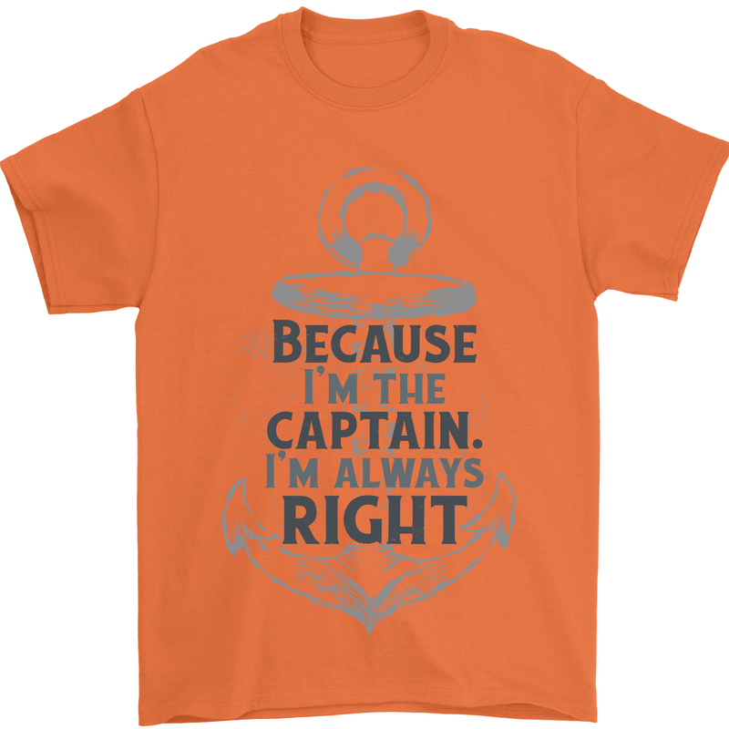Sailing Captain Narrow Boat Barge Sailor Mens T-Shirt Cotton Gildan Orange
