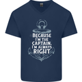 Sailing Captain Narrow Boat Barge Sailor Mens V-Neck Cotton T-Shirt Navy Blue