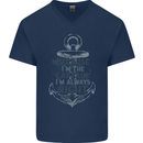 Sailing Captain Narrow Boat Barge Sailor Mens V-Neck Cotton T-Shirt Navy Blue