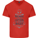 Sailing Captain Narrow Boat Barge Sailor Mens V-Neck Cotton T-Shirt Red