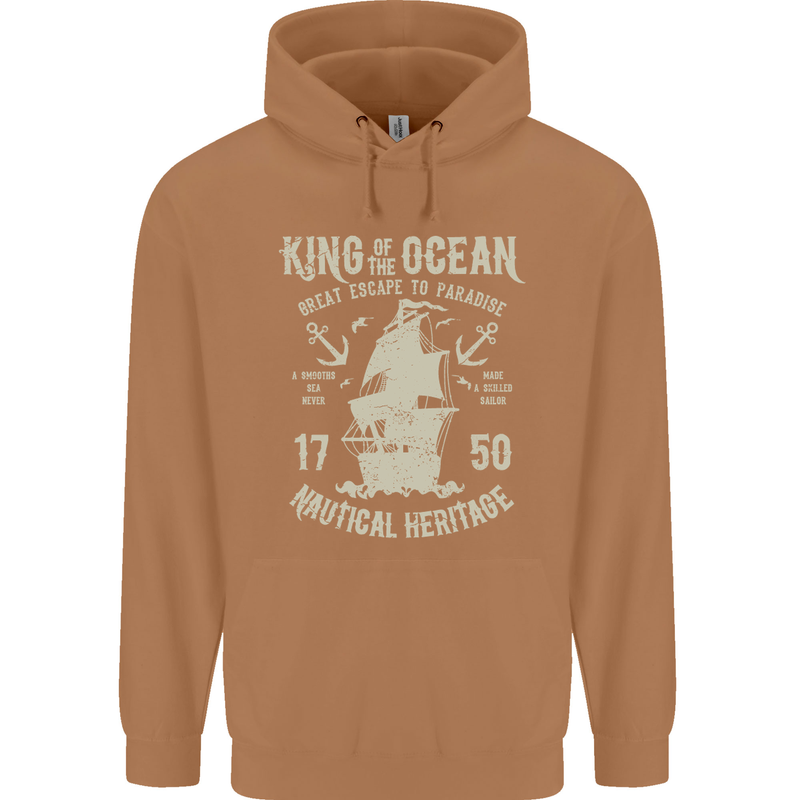 Sailing King of the Ocean Sailor Boat Mens 80% Cotton Hoodie Caramel Latte