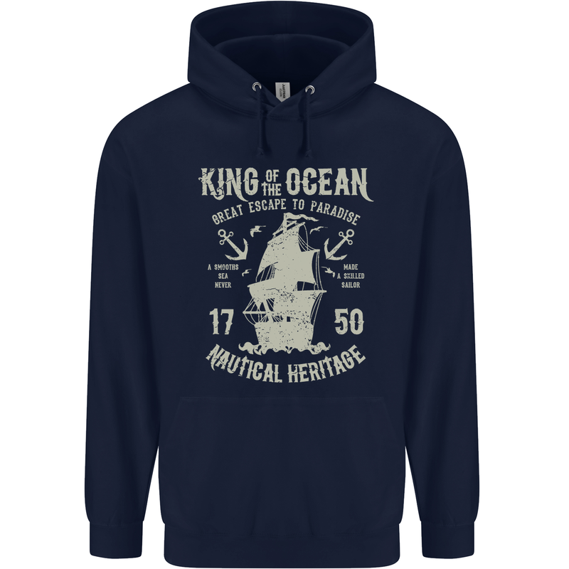 Sailing King of the Ocean Sailor Boat Mens 80% Cotton Hoodie Navy Blue