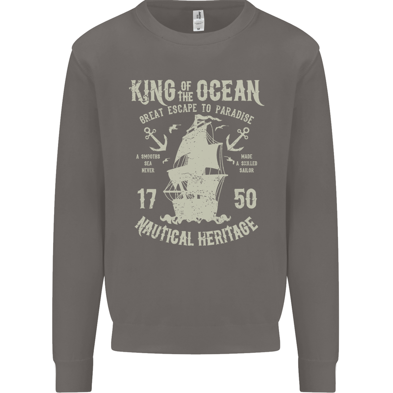 Sailing King of the Ocean Sailor Boat Mens Sweatshirt Jumper Charcoal