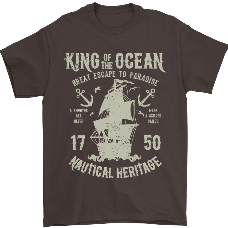 Sailing King of the Ocean Sailor Boat Mens T-Shirt Cotton Gildan Dark Chocolate