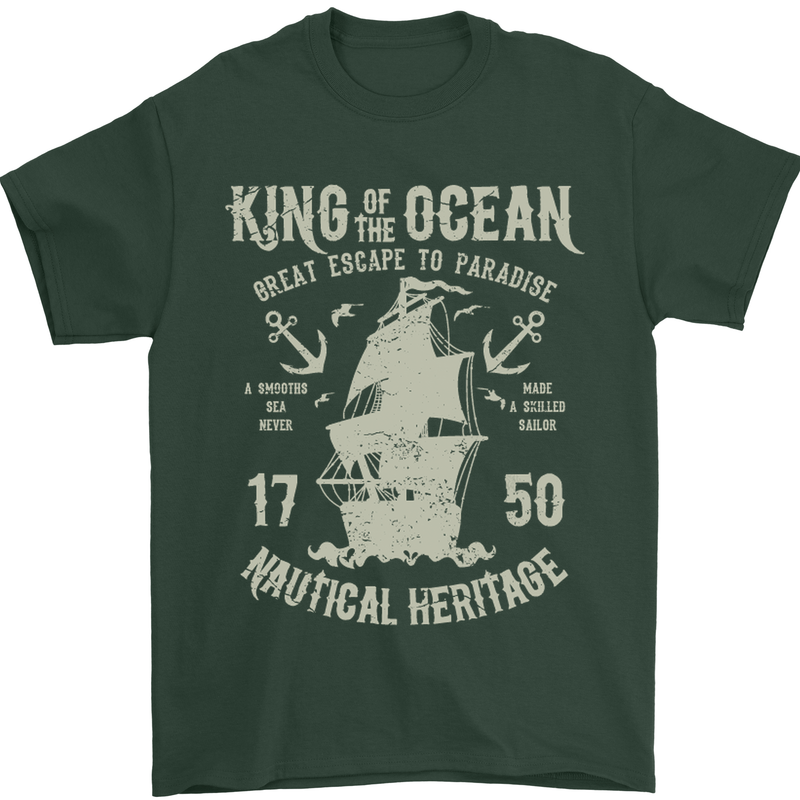 Sailing King of the Ocean Sailor Boat Mens T-Shirt Cotton Gildan Forest Green