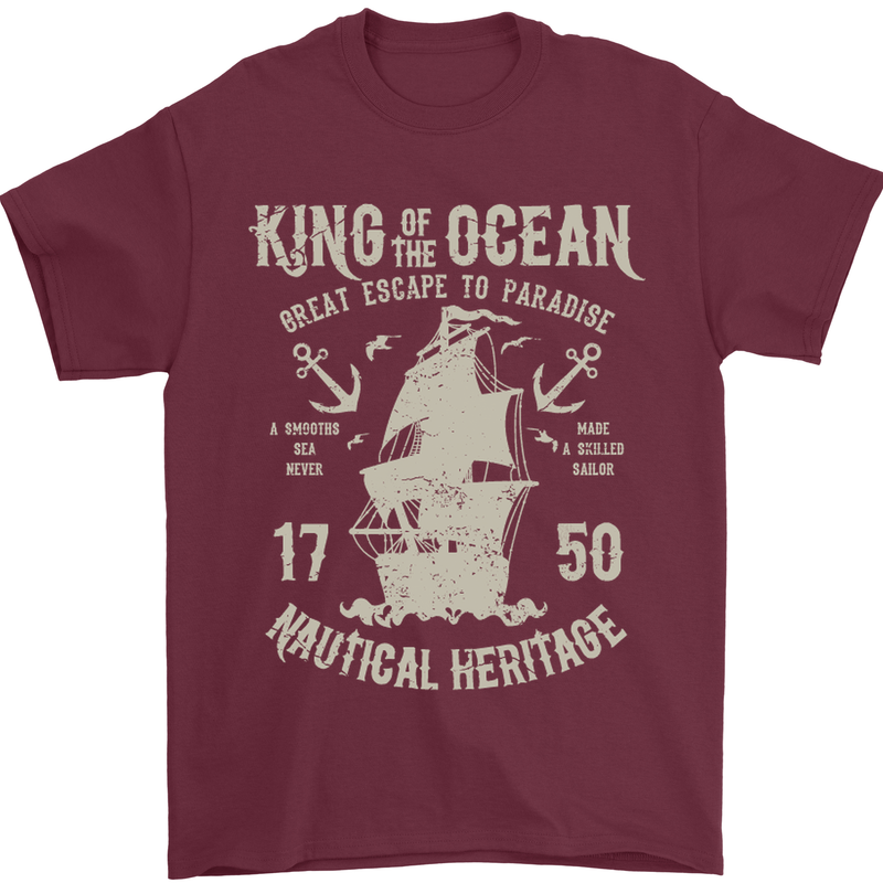 Sailing King of the Ocean Sailor Boat Mens T-Shirt Cotton Gildan Maroon