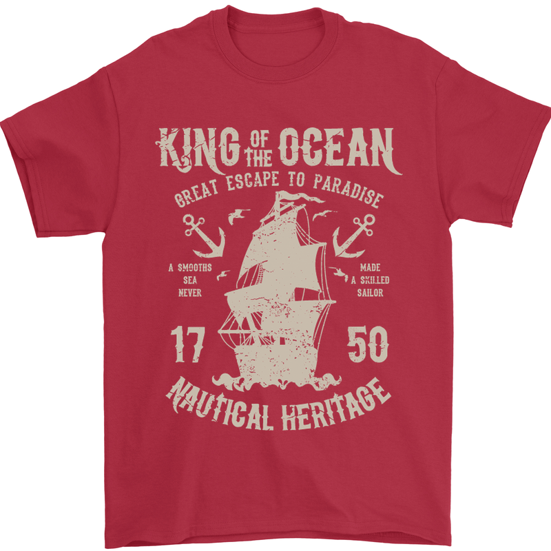 Sailing King of the Ocean Sailor Boat Mens T-Shirt Cotton Gildan Red