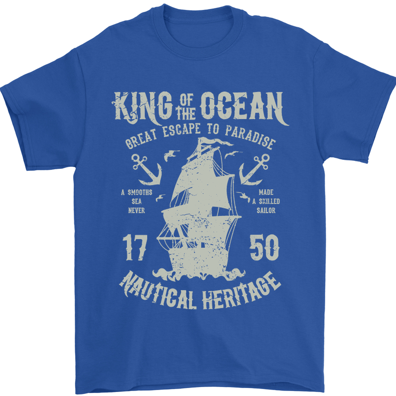 Sailing King of the Ocean Sailor Boat Mens T-Shirt Cotton Gildan Royal Blue