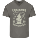 Sailing King of the Ocean Sailor Boat Mens V-Neck Cotton T-Shirt Charcoal