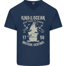 Sailing King of the Ocean Sailor Boat Mens V-Neck Cotton T-Shirt Navy Blue