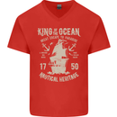 Sailing King of the Ocean Sailor Boat Mens V-Neck Cotton T-Shirt Red