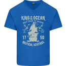 Sailing King of the Ocean Sailor Boat Mens V-Neck Cotton T-Shirt Royal Blue