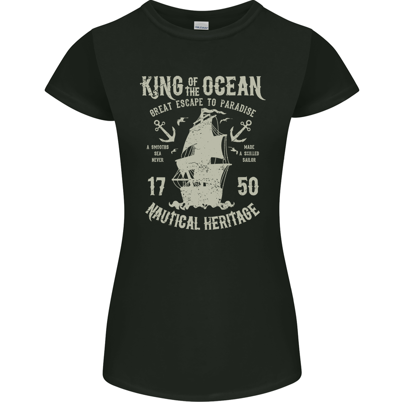Sailing King of the Ocean Sailor Boat Womens Petite Cut T-Shirt Black
