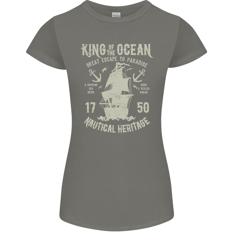Sailing King of the Ocean Sailor Boat Womens Petite Cut T-Shirt Charcoal