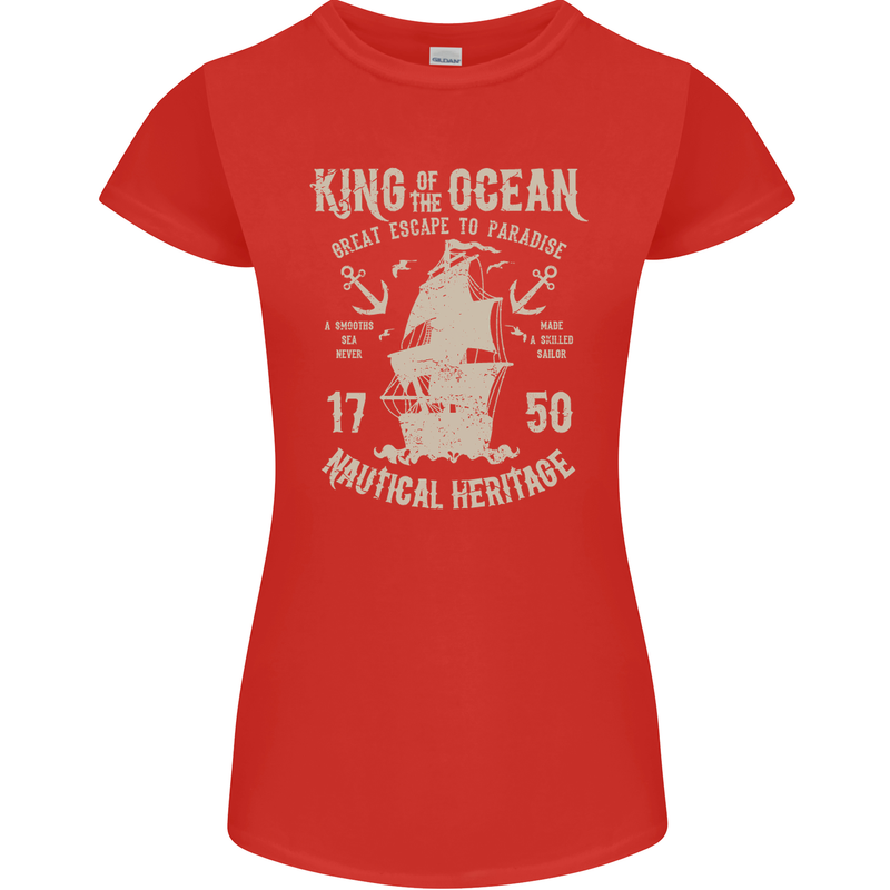 Sailing King of the Ocean Sailor Boat Womens Petite Cut T-Shirt Red