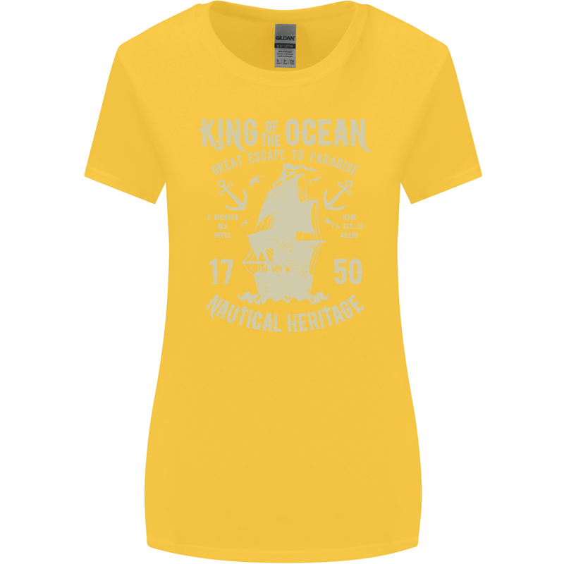 Sailing King of the Ocean Sailor Boat Womens Wider Cut T-Shirt Yellow