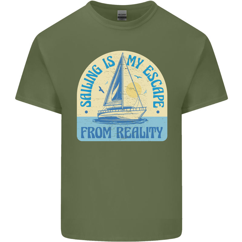 Sailing My Escape From Reality Sailor Mens Cotton T-Shirt Tee Top Military Green