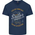 Sailor Company Sailing Boat Yacht Speedboat Mens V-Neck Cotton T-Shirt Navy Blue
