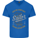 Sailor Company Sailing Boat Yacht Speedboat Mens V-Neck Cotton T-Shirt Royal Blue