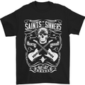 Saints & Sinners Rock n Roll Biker Guitar Mens T-Shirt Cotton Gildan Black