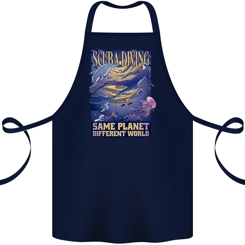 Same Planet Different World Cotton Apron 100% Organic Navy Blue