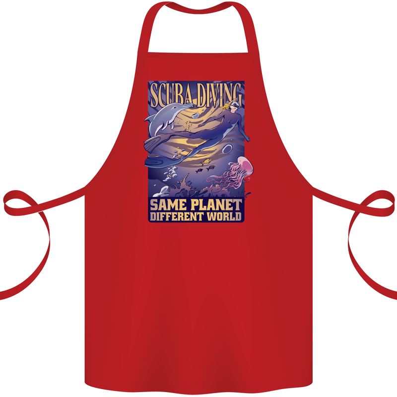 Same Planet Different World Cotton Apron 100% Organic Red