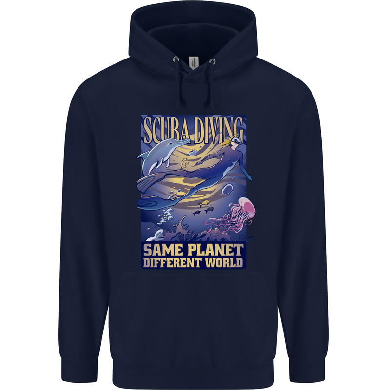 Same Planet Different World Mens 80% Cotton Hoodie Navy Blue